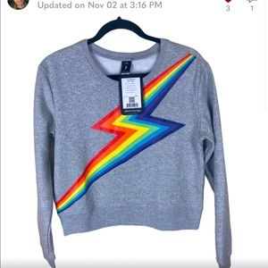 NWT Electric Yoga Rainbow Lightning Bolt Crew Top